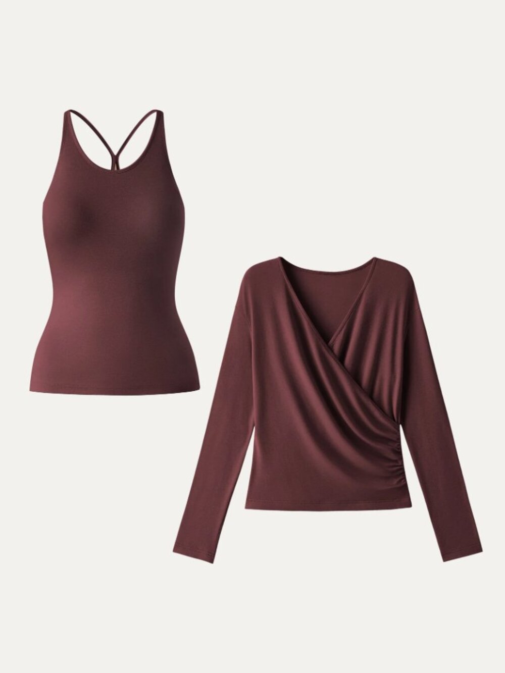 NWOT OGL Two-Piece Set Cami with Surplice Ruched Top Wine XL - Picture 5 of 14